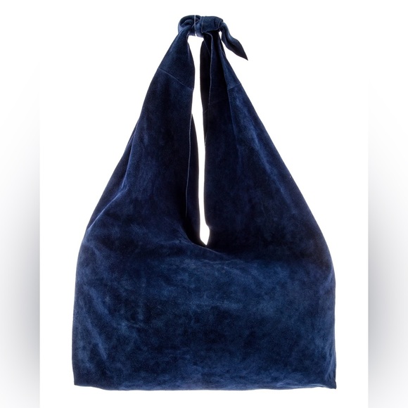 The Row Handbags - The Row Deep Navy Suede Knot-Top Hobo Bag